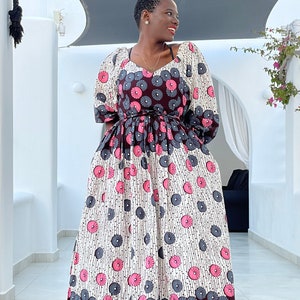 African Fabric Maxi Floral Dress with Pockets Size XS-XXL image 9