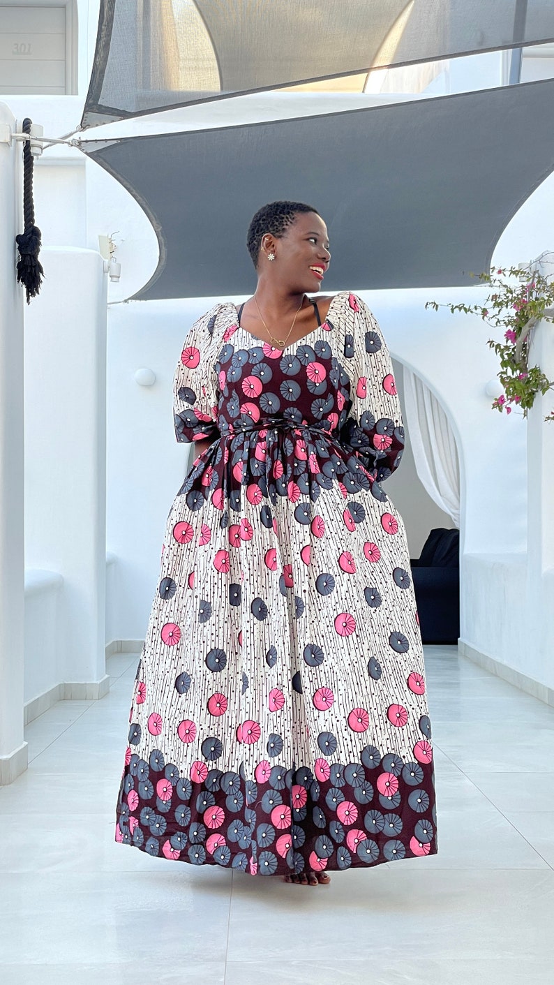 African Fabric Maxi Floral Dress with Pockets Size XS-XXL image 9