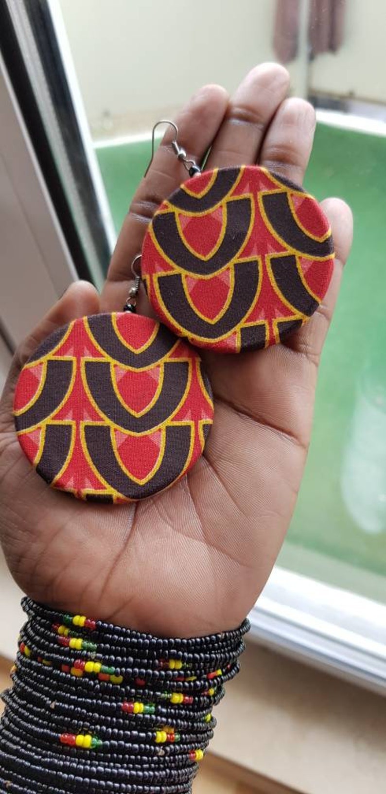 Handmade African Fabric XXL Large earrings Kente Kitenge Dangling Summertime all season Earrings image 6