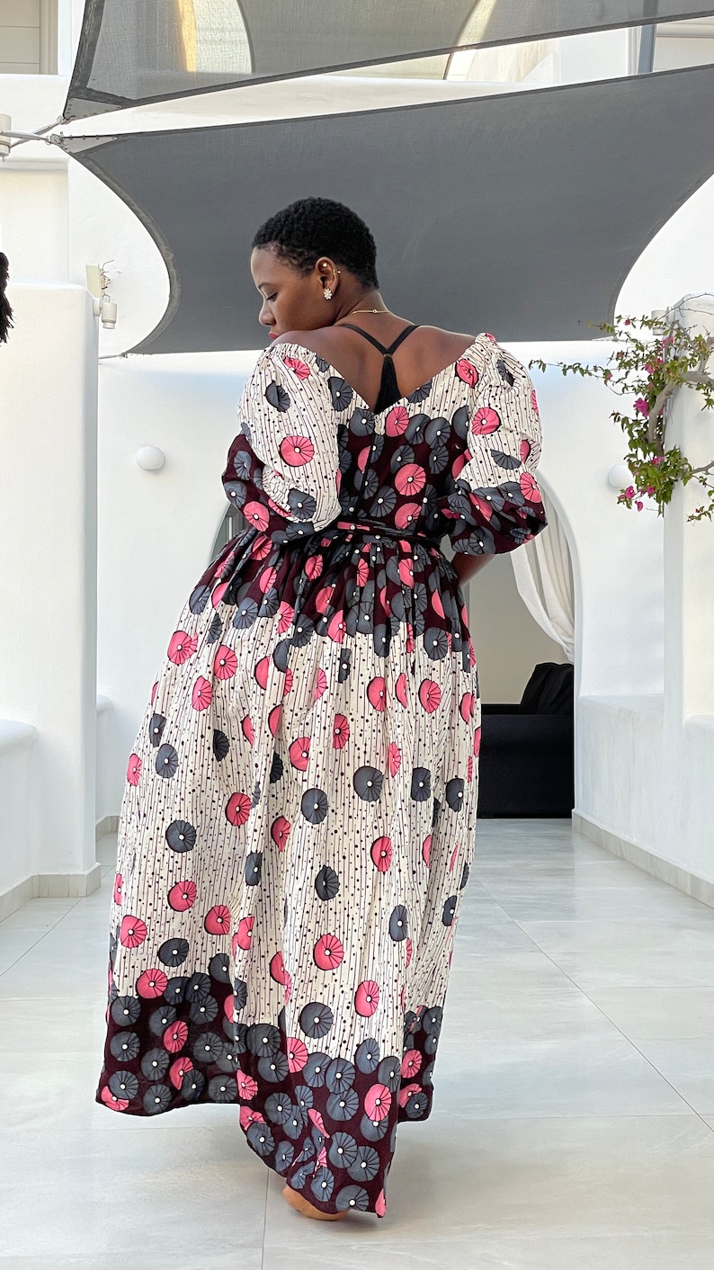 African Fabric Maxi Floral Dress with Pockets Size XS-XXL image 8