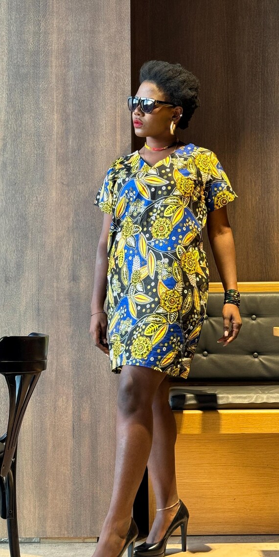 knee length dresses for ladies Dashiki Print Tribal Short Sleeve Mini Dress