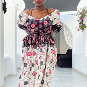 African Fabric Maxi Floral Dress with Pockets Size XS-XXL image 3