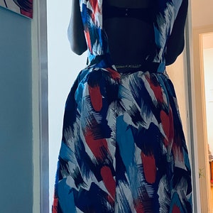 Paint Brush Print Handmade African Fabric Maxi Dress Ice Blue Size XS-XL image 9