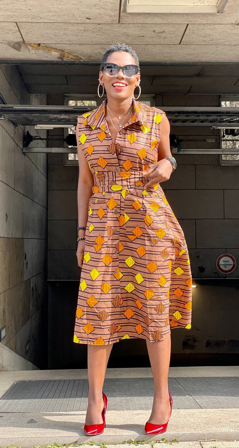 Handmade African Fabric Geometric Dress Size XS S M L XL image 8