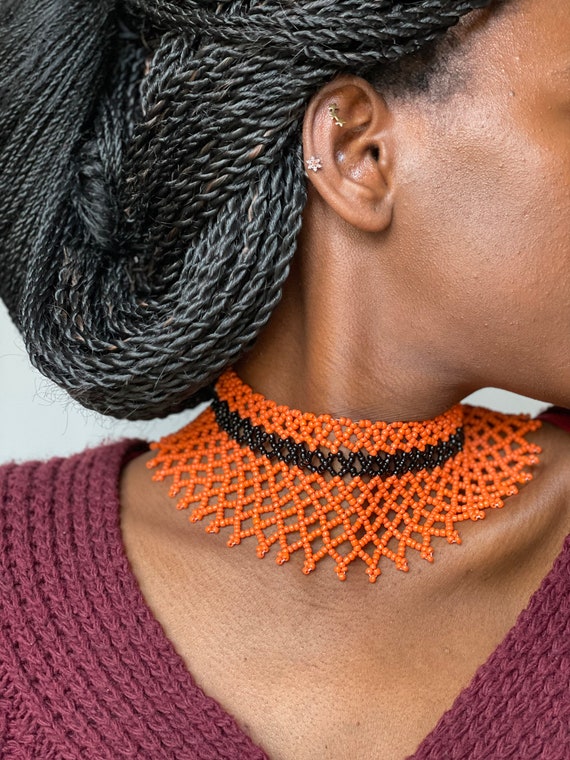 Handmade Beaded Choker Set | African Inspired Glass Bead Necklace