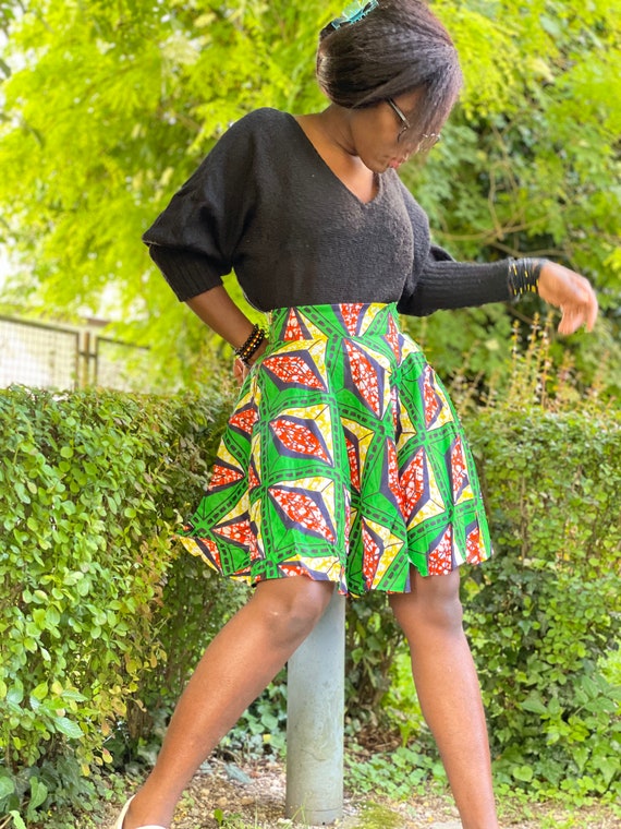 Imprime africain fait a la main Motif geometrique Mini Jupe ronde Taille XXS M 32 28 Etsy France