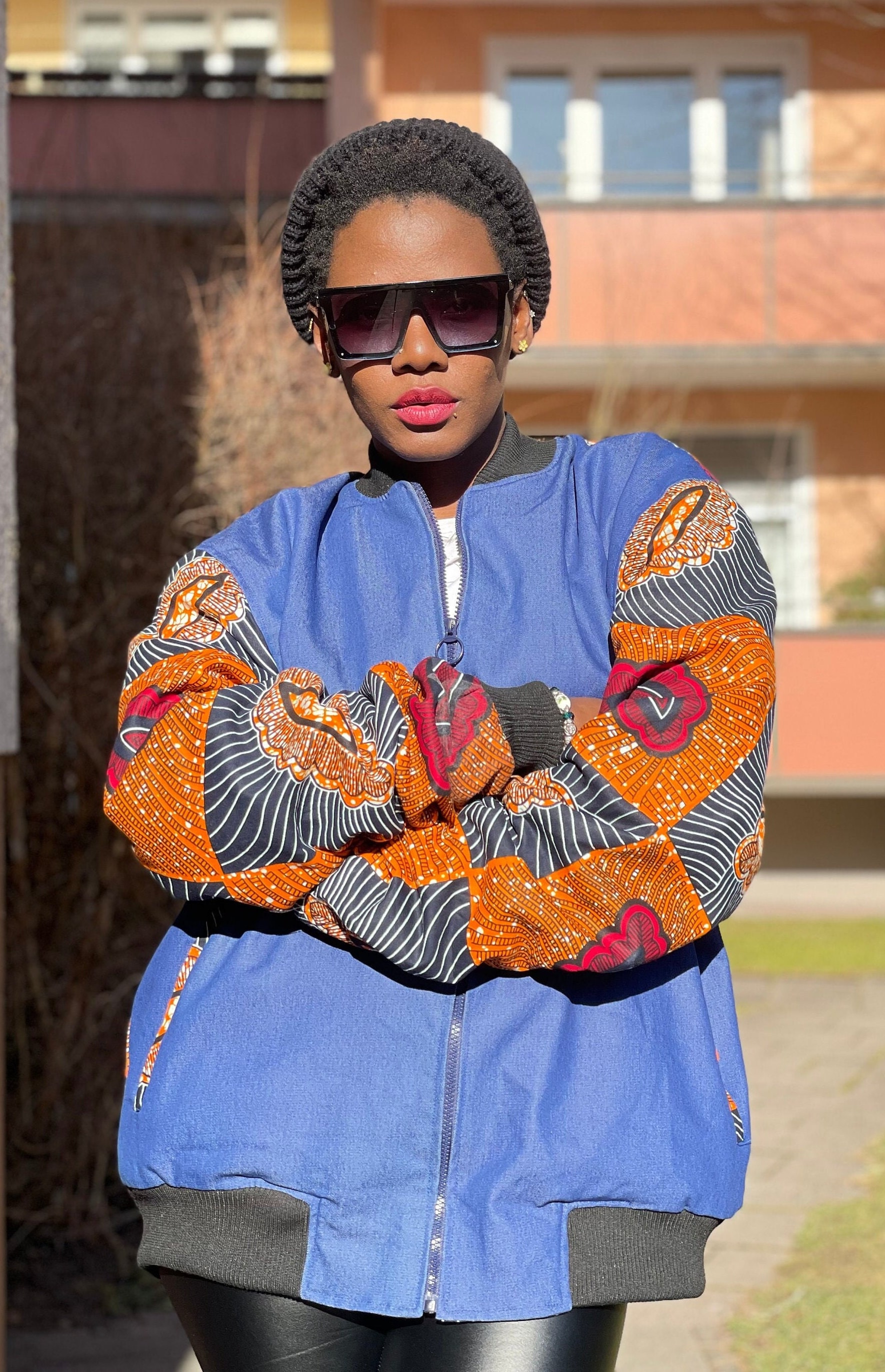 Unisex African Fabric Bomber Jacket Handmade 100 Cotton Denim Etsy