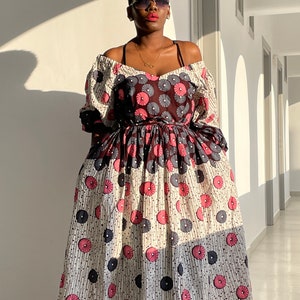 African Fabric Maxi Floral Dress with Pockets Size XS-XXL image 6