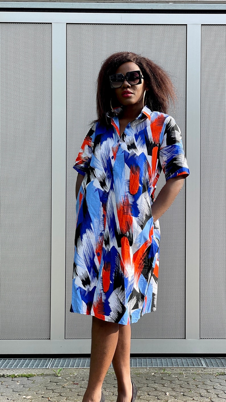 Handmade african fabric midi shirt dress sizes xs s m L image 7