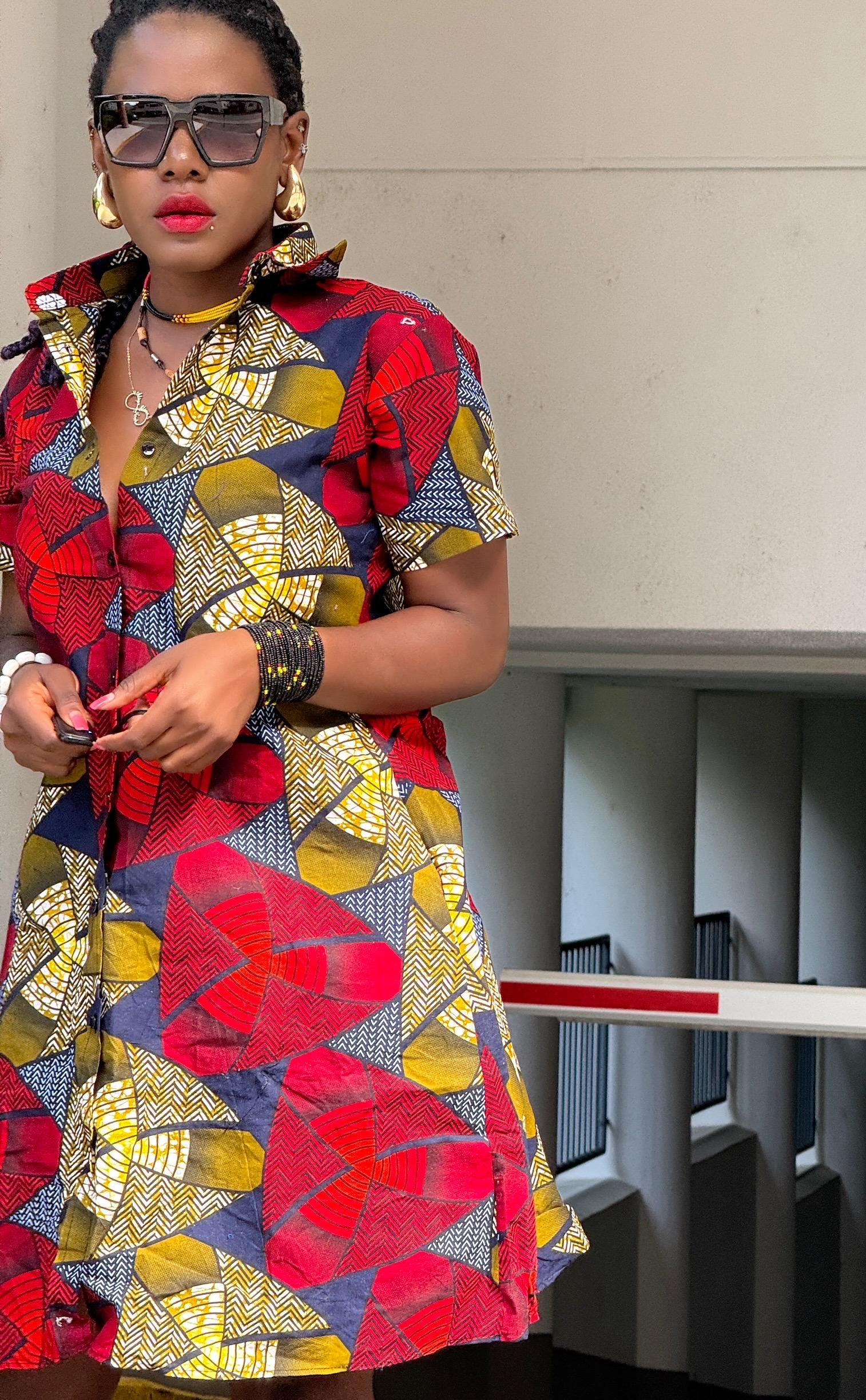 white christmas dresses African Print /Ankara/Kitenge Maxi Dress -Purple /Pink/Teal/Black Floral Print Short Sleeved Button Down Long Shirt Dress main image 1