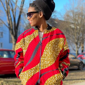 African Print Bomber Jacket | Handmade Afro-Urban Denim Jacket