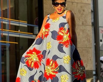 Luxury Handmade African Print Maxi Dress| Statement Gown for Elegant Events| Sizes Xs| S| M| L