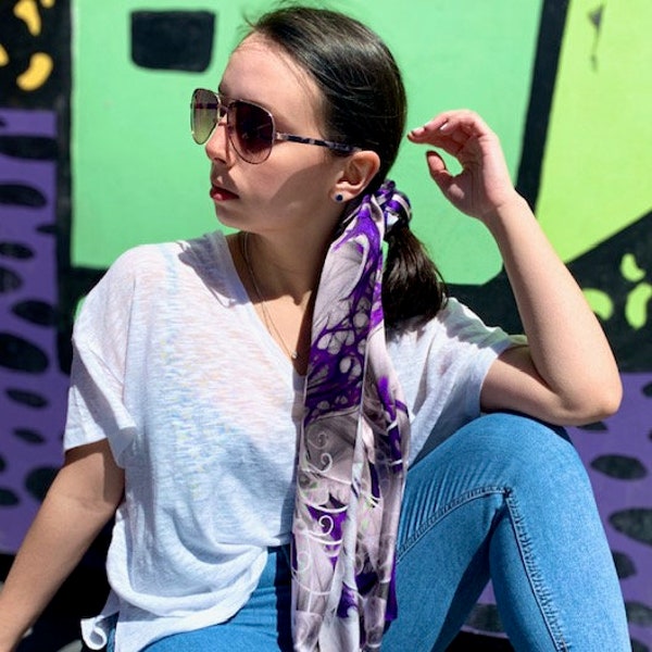 Grey/Purple Peacock Traditional Scarf