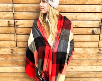 Red & Black Blanket Scarf