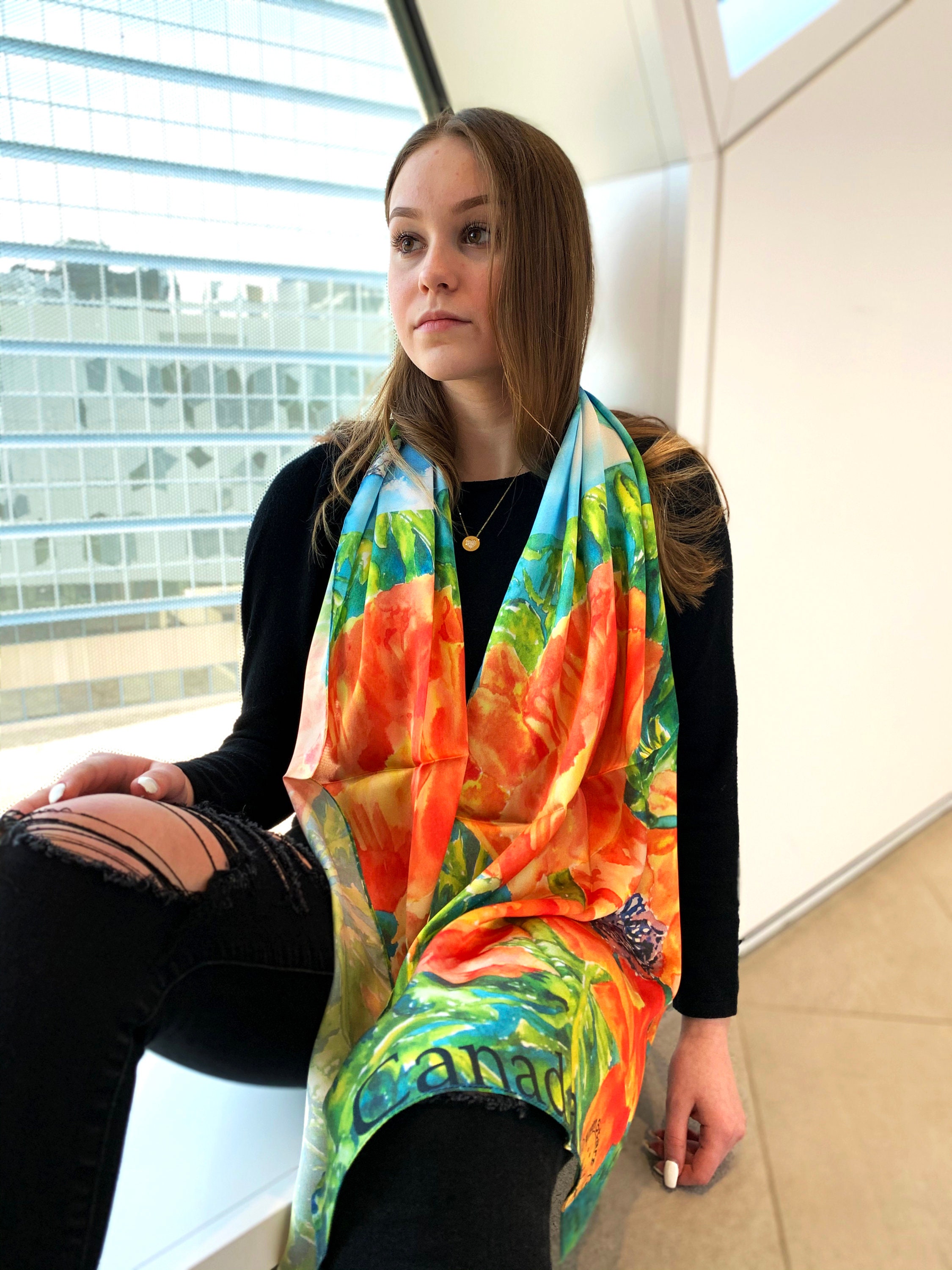 Lake Louise Poppies Traditional Scarf