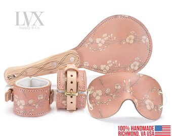 BDSM Set | Padded Bondage Cuffs, Mask, Leather Paddle | Leather Bondage Handcuffs | Submissive Slave Restraints | BDsM-gear by LVX Supply