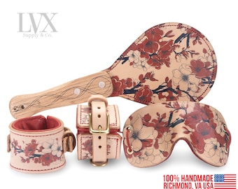BDSM Set | Padded Bondage Cuffs, Mask, Leather Paddle | Leather Bondage Handcuffs | Submissive Slave Restraints | BDsM-gear by LVX Supply
