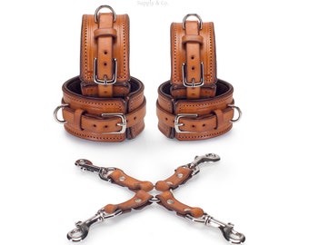 BDSM HogTie Set Padded Leather Bondage BDSM Cuffs with Hog Tie | Submissive FemDom DDlg Spreader Restraints BDsM Toys | Handmade LVX Supply