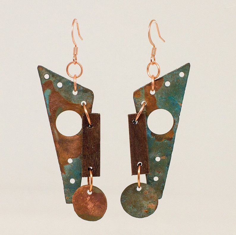 Esoteric Natural Earrings Occult Gifts for Her Geometric Boho Hippie Witch Earrings Constellation Dangle Earrings with Wood and Copper