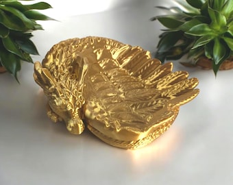 Curled Feather Dragon Coin Key Holder Jewelry Trinket Dish Home Decor