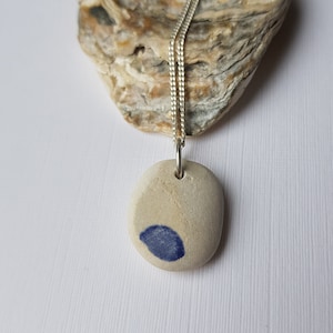 Sea pottery necklace ~ white & blue sea pottery ~ 16&quot;/18&quot; sterling silver curb chain ~ handmade ~ bespoke gift ~ jewellery ~ jewelry