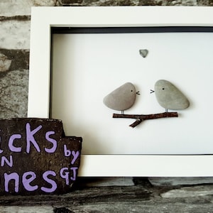 Pebble Art Picture 'Love Birds' Ideal for Valentine Gift for Partner Family Member Birthday Anniversary image 1