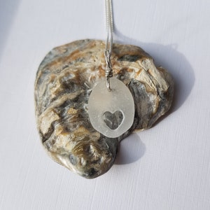 Sea glass necklace ~ white sea glass ~ heart carved out ~ sterling silver wire wrap ~ 16/18&quot; silver chain ~ jewellery ~ jewelry ~ handmade