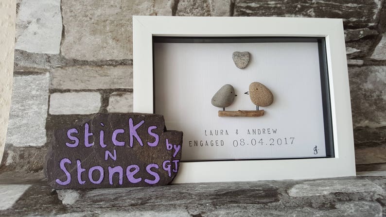 Pebble Art Picture 'Love Birds' Ideal for Valentine Gift for Partner Family Member Birthday Anniversary image 3