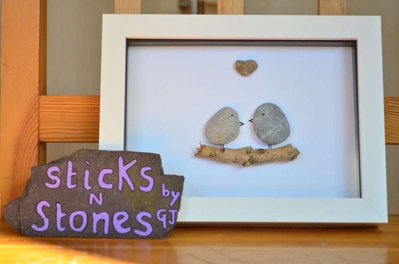 Pebble Art Picture 'Love Birds' Ideal for Valentine Gift for Partner Family Member Birthday Anniversary image 7