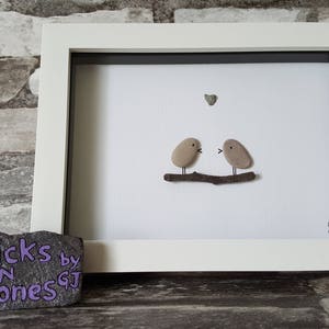 Pebble Art Picture 'Love Birds' Ideal for Valentine Gift for Partner Family Member Birthday Anniversary image 2