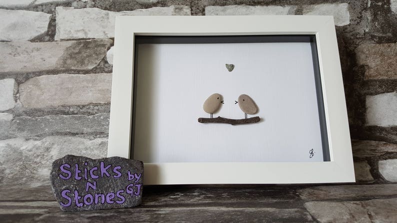 Pebble Art Picture 'Love Birds' Ideal for Valentine Gift for Partner Family Member Birthday Anniversary image 2