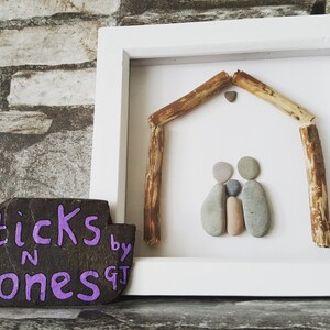 Pebble Art Picture - &#39;Home&#39; - Driftwood home - Family - 7x7 box frame - Nice Home Decor - New Home - Birthday - Anniversary ~ bespoke gift