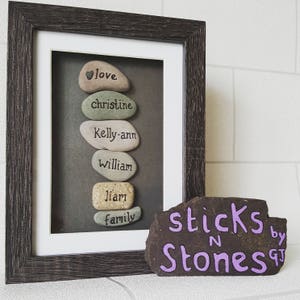 Pebble Art Picture &#39;Family&#39; Stacked pebbles with names - Ideal for Family - New Home - Birthday - Anniversary - handmade