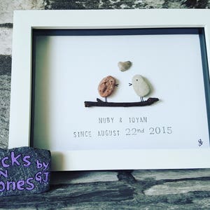 Pebble Art Picture 'Love Birds' Ideal for Valentine Gift for Partner Family Member Birthday Anniversary image 4