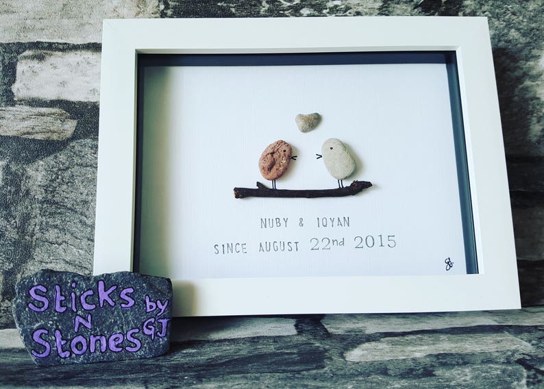 Pebble Art Picture 'Love Birds' Ideal for Valentine Gift for Partner Family Member Birthday Anniversary image 4