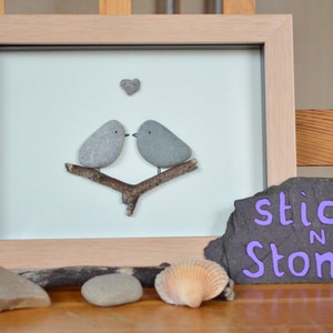 Pebble Art Picture 'Love Birds' Ideal for Valentine Gift for Partner Family Member Birthday Anniversary image 6