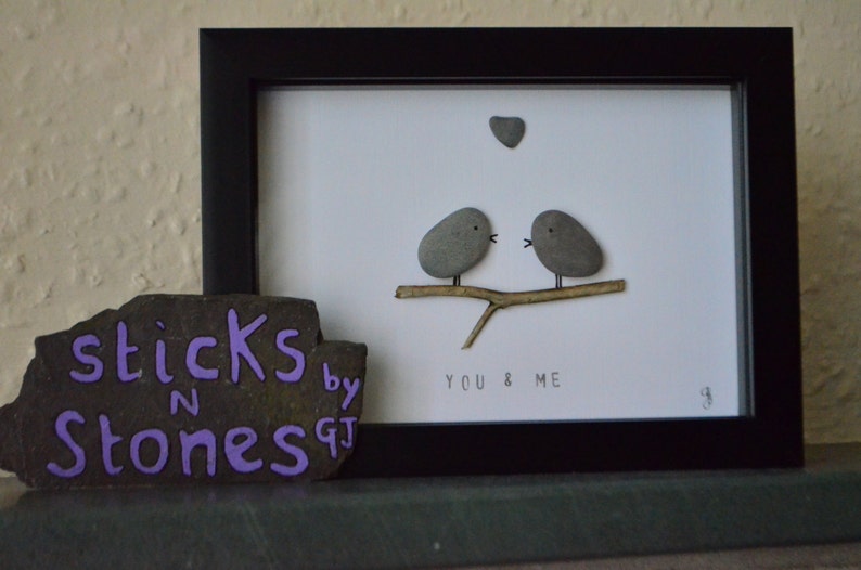 Pebble Art Picture 'Love Birds' Ideal for Valentine Gift for Partner Family Member Birthday Anniversary image 8