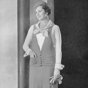 The Warwick - Two-Piece Suit, Blouse and Hat, 1933, PDF Knitting Pattern