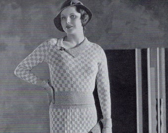 The Chesilton - Checkered Ensemble, Blouse and Skirt, 1933, PDF Knitting Pattern