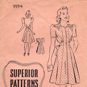 Size 38 Bust Superior Patterns 9855 Vintage 1940s PRINCESS SEAMED DRESS Sewing Pattern