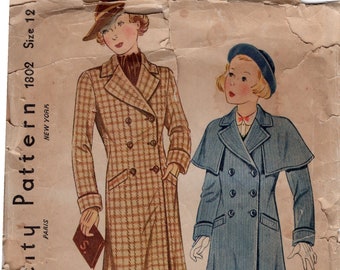 Vintage Original 1930s Sewing Pattern, Simplicity 1802, Gils' Coat in 2 Styles, Complete