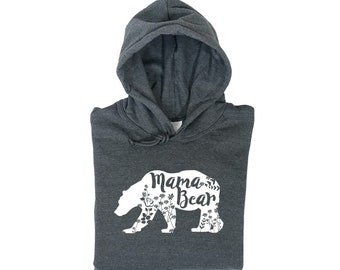 Floral Mama Bear Pullover Hooded Jumper - Moms Hoodie - Flower Printed Hoody - Gifts For Her - Soft Ladies Jumper - Christmas Present