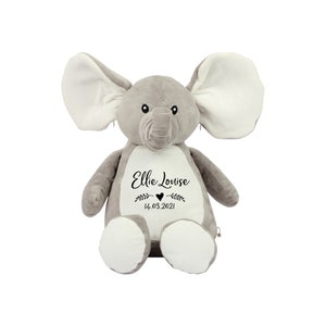 Personalised Elephant Teddy | Stuffed Teddies & Plushies | Bunny | Giraffe | Cat | Baby Announcement l New Baby Teddy | Gifts for Newborn