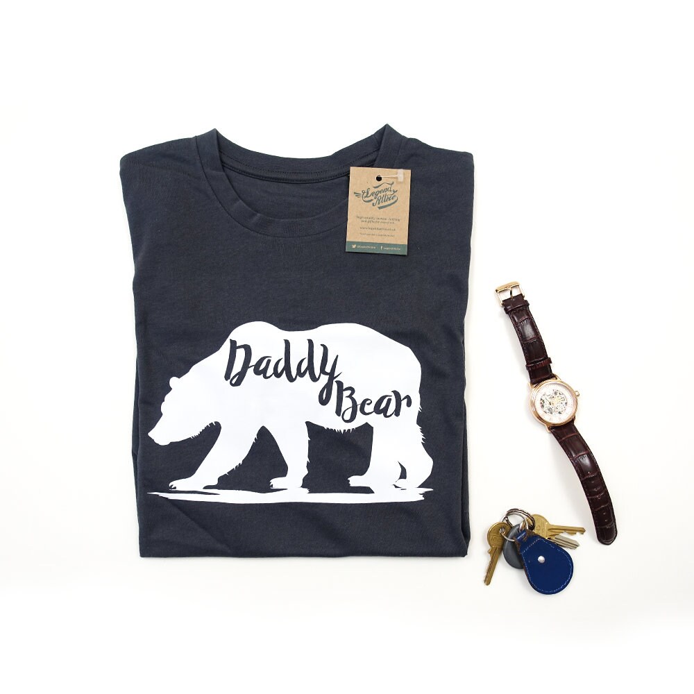 Image of Daddy Bear 100% Organic Cotton Shirt, Fathers Day Gift, Mens Tops, Gifts For Men, Dad Son, Daughter, Baby Shower Uk Made