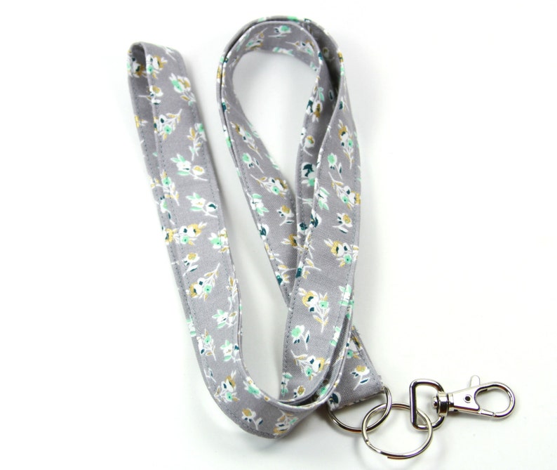 GRAY Fabric Lanyard Gray Badge Holder Gray Flower Lanyard Etsy