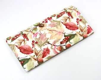 BERRIES Fabric Sunglasses Case, Eyeglasses Case, Berries Fabric bag, Berries and Leaves Bag