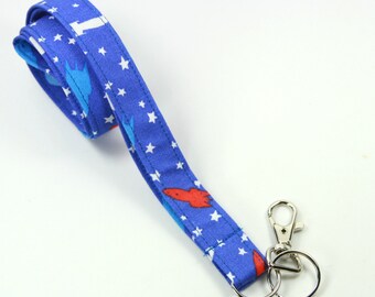 ROCKET Fabric Lanyard, Kids Badge Holder, Stars Lanyard, Galaxy lanyard, Blue Badge Holder