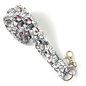 Porte-badge de tissu chats, longe de chat noir et blanc, lanière de tissu, porte-badge de chat coeur, porte-badge tissu