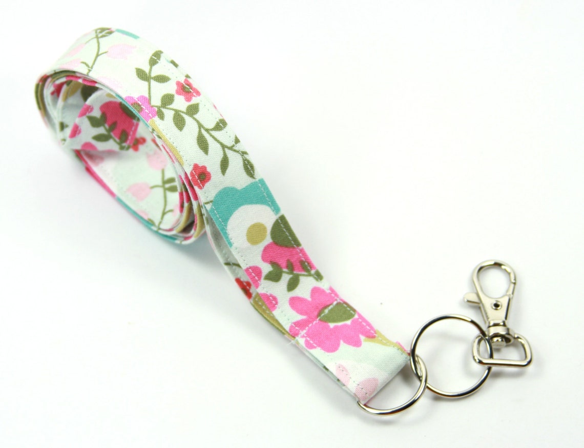 FLORAL Fabric Lanyard, Pink Flowers Lanyard, Flower Badge Holder ...