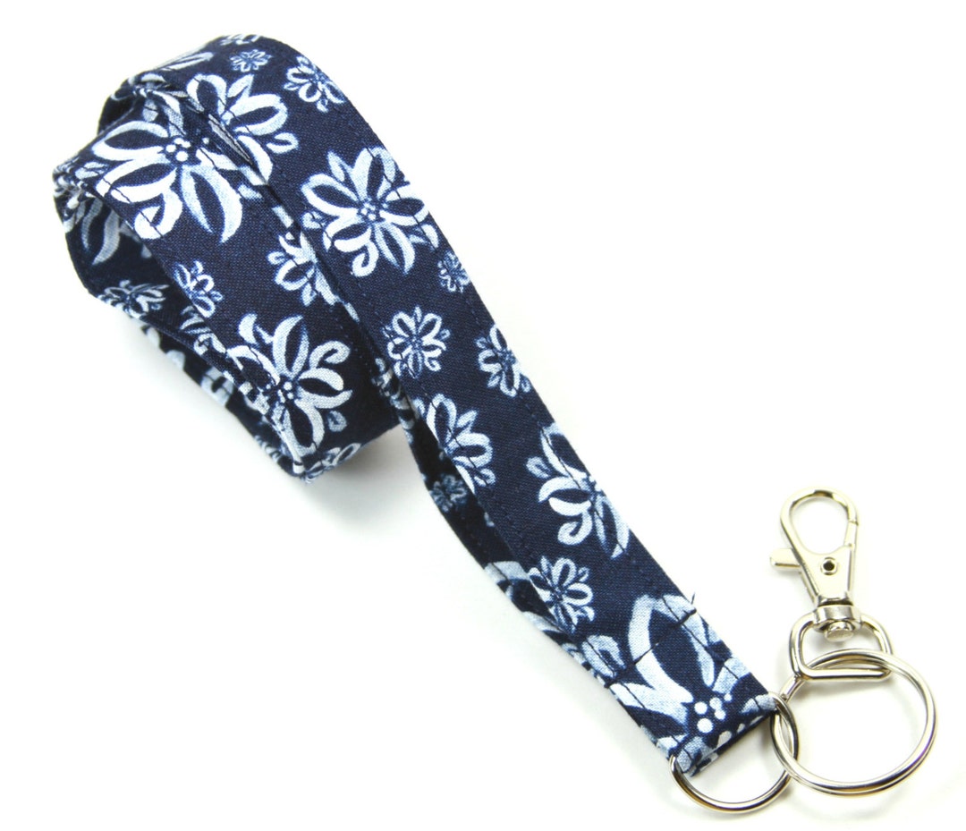 BLUE Flowers Lanyard, Blue Badge Holder, Blue Lanyard, Floral Lanyard